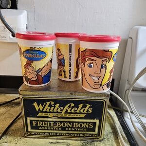 Disney 1997 Hercules Character Cups with Red Lids. Famous Players Theatre